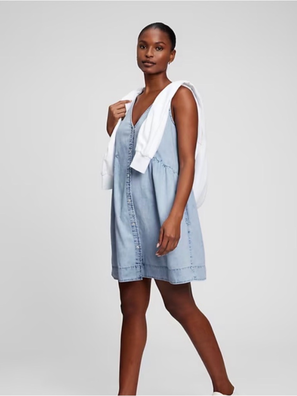 Gap Light Wash Denim V-Neck Button-Front Dress